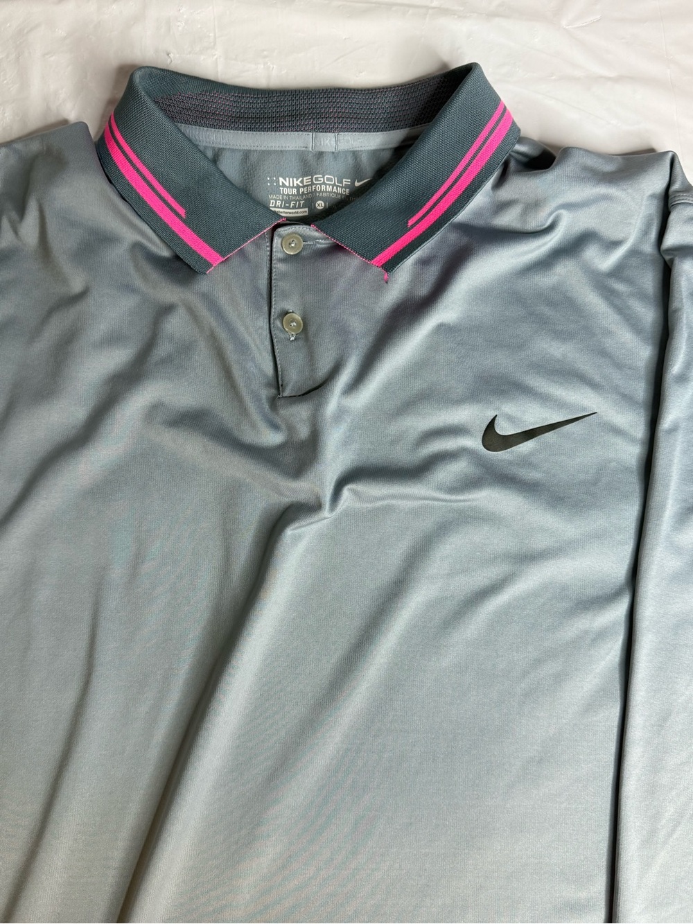 Nike Golf Dri Fit Polo Shirt Mens XL Gray Pink Long Sleeve Links At Hiawatha